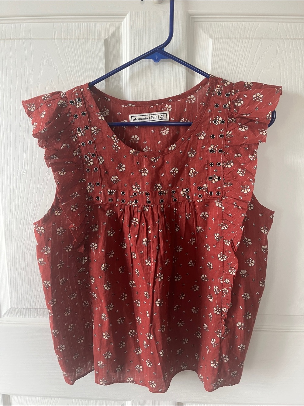Abercrombie & Fitch Rust Red Floral Ruffle-Sleeve Camisole